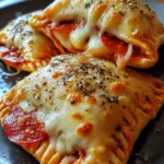 Homemade easy cheesy pizza pockets filled with gooey cheese and toppings