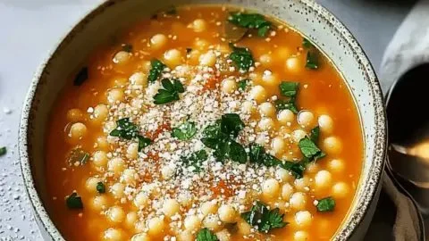 Bowl of Homemade Italian Pastina Soup with fresh herbs and pasta
