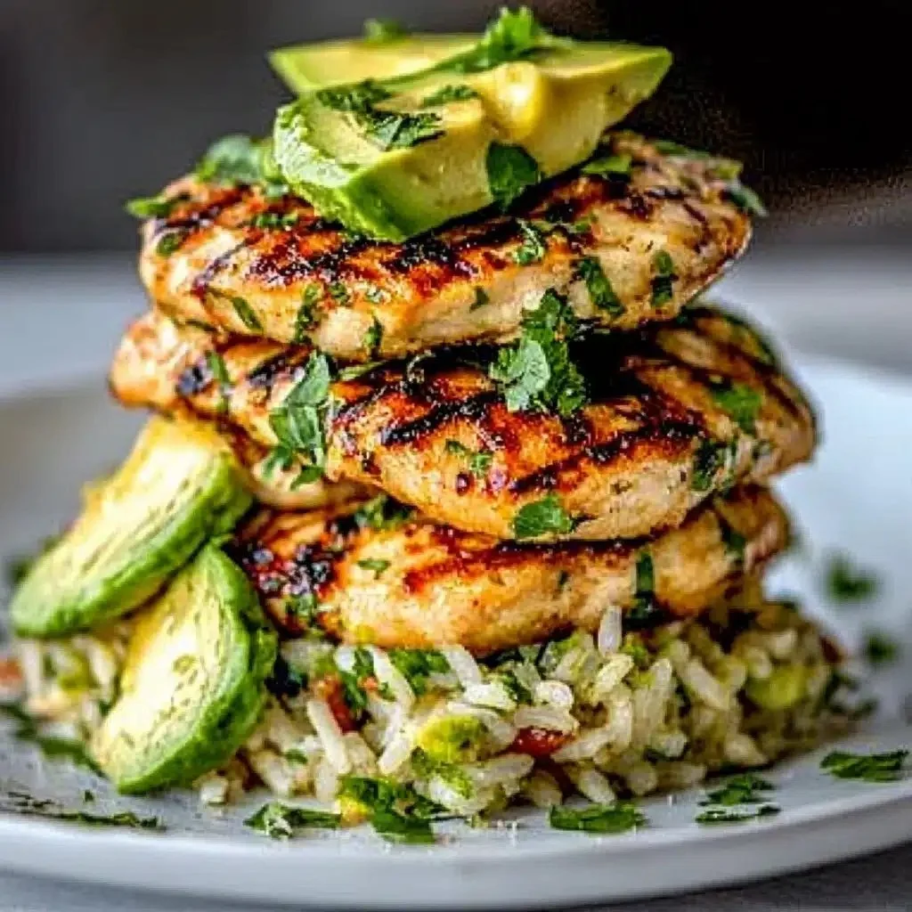 Delicious Honey Lime Chicken & Avocado Rice Stack dish served in a bowl