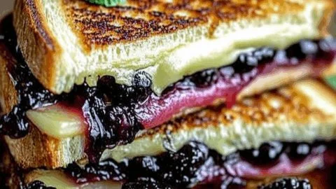 Blackberry balsamic and brie grilled cheese sandwich bursting with flavor