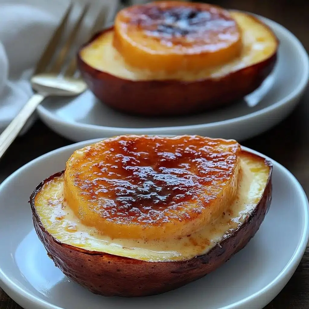 Delicious Japanese sweet potato crème brûlée topped with caramelized sugar