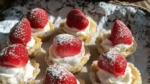 Mini strawberry cheesecake tarts made with puff pastry