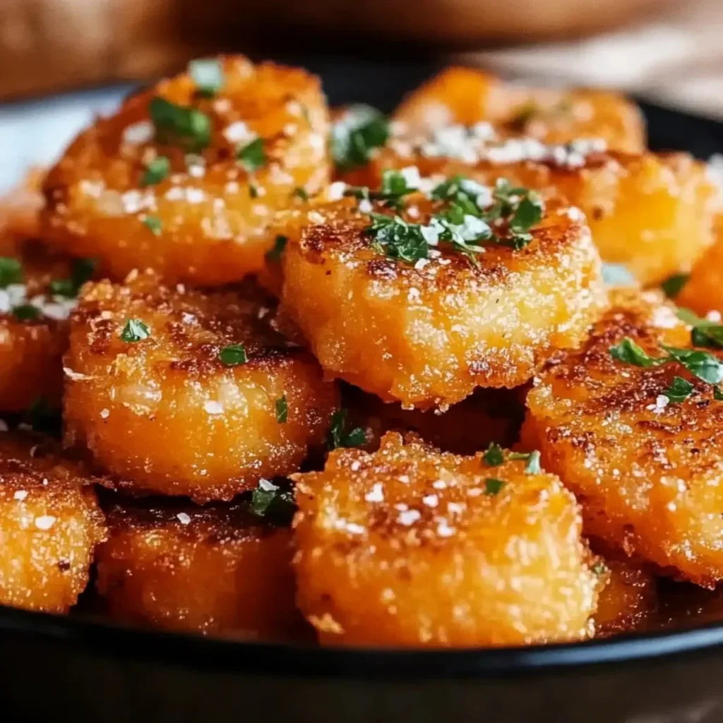 Irresistibly crispy smashed carrots garnished with parmesan cheese and herbs