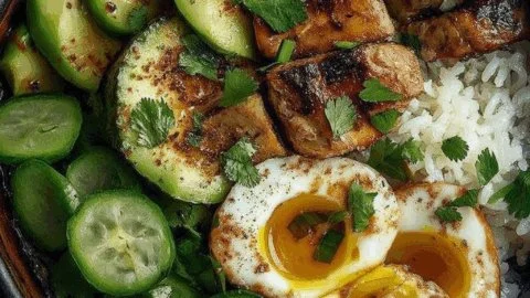 Irresistibly Easy Coconut Chicken Rice Bowl with fresh ingredients
