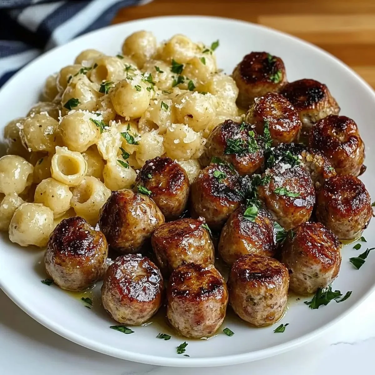 Delicious garlic butter sausage bites served on a platter