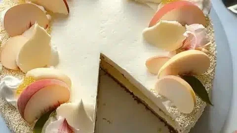 Delicious Jasmine Peach Vanilla Cake with vibrant peach slices and floral jasmine notes