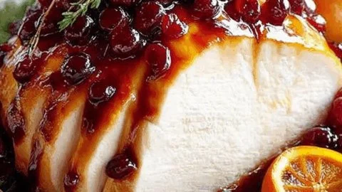 Juicy cranberry orange glazed turkey breast served for a cozy family feast