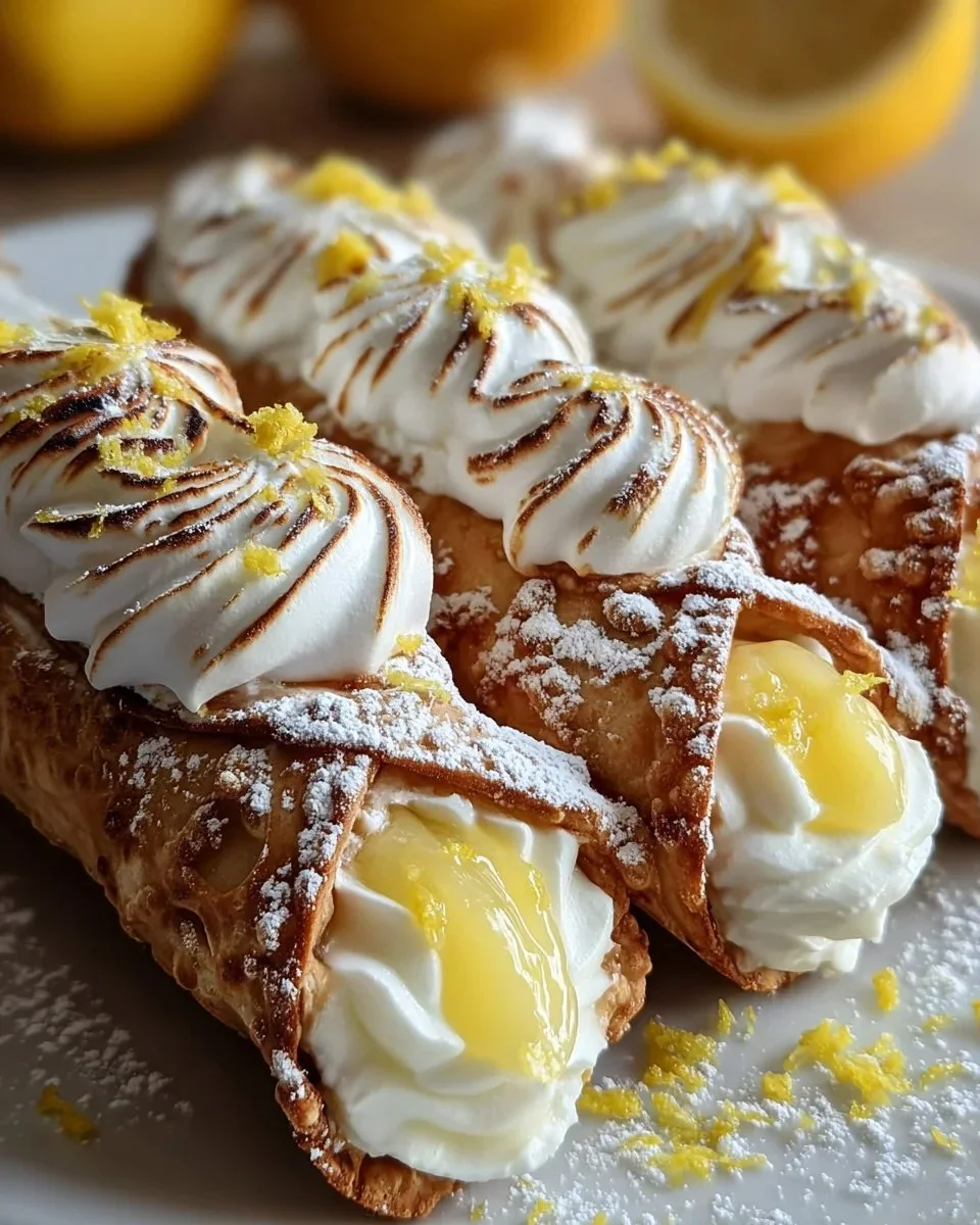 Lemon Meringue Pie Cannolis with a zesty lemon filling and crisp shell