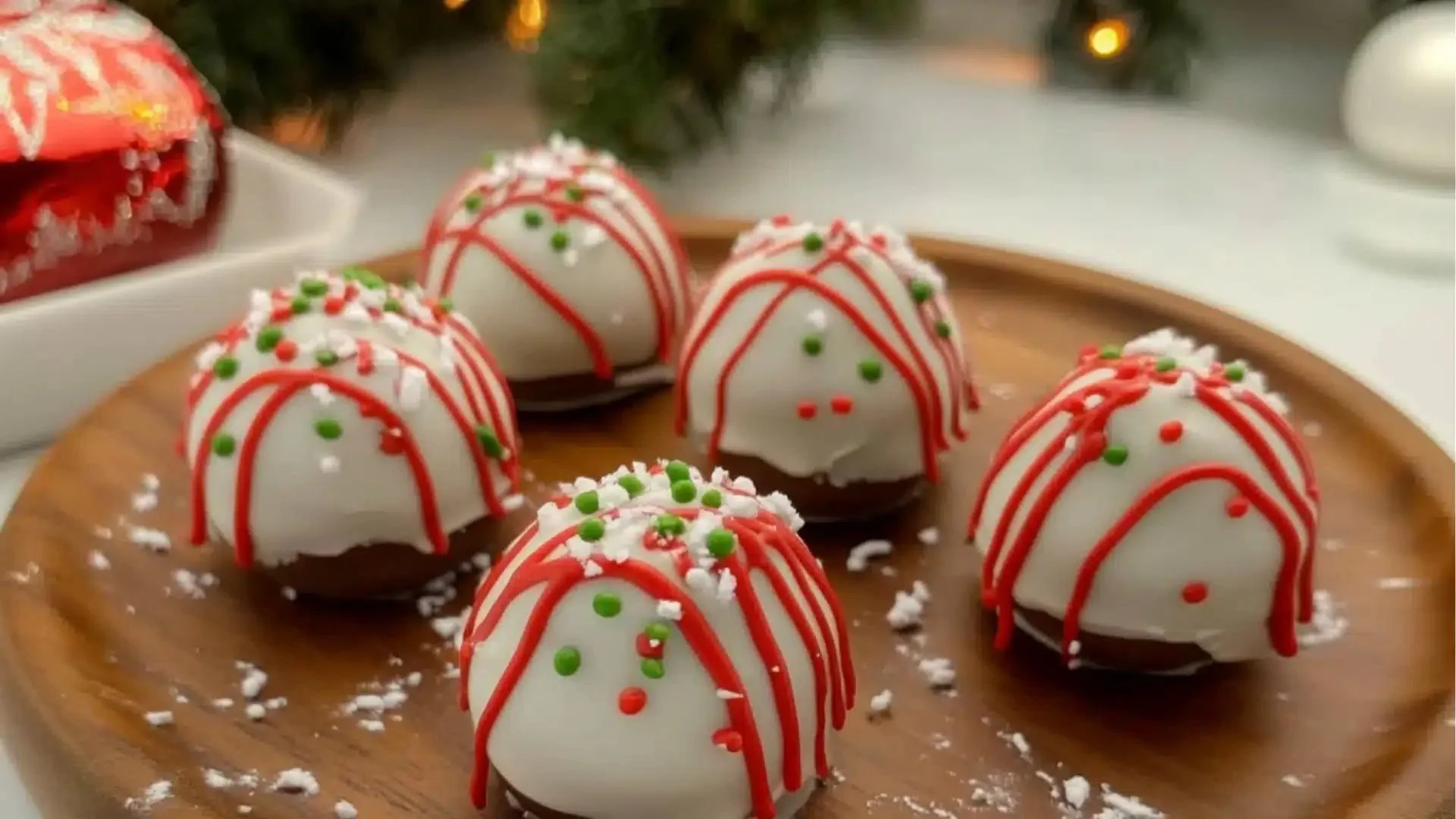 Little Debbie Christmas Tree Cake Truffles decorated for the holidays