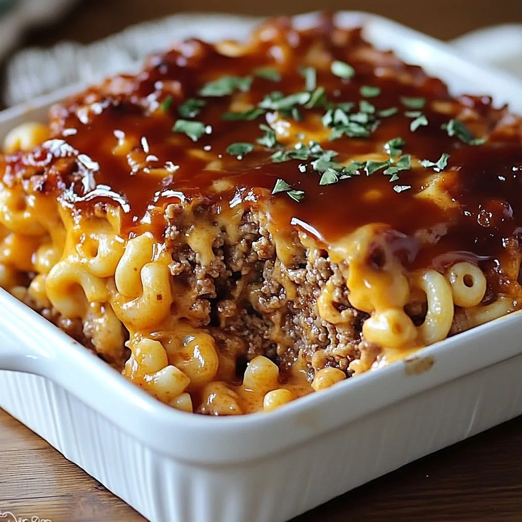 Plate of Mac and Cheese Meatloaf ready to serve for dinner