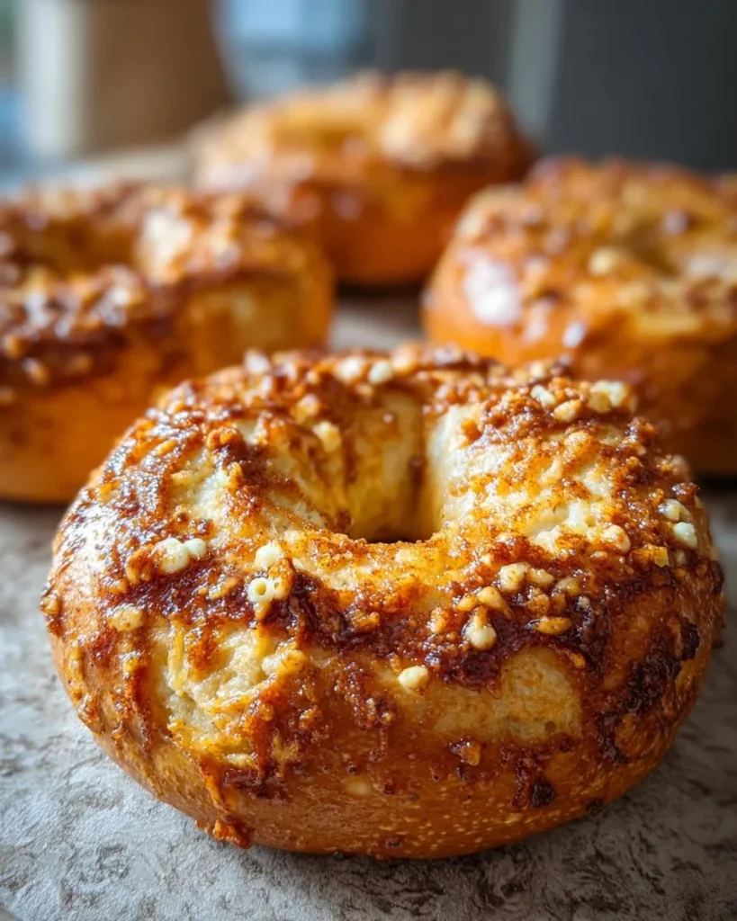 Maple French Toast Bagels served on a plate with syrup drizzle
