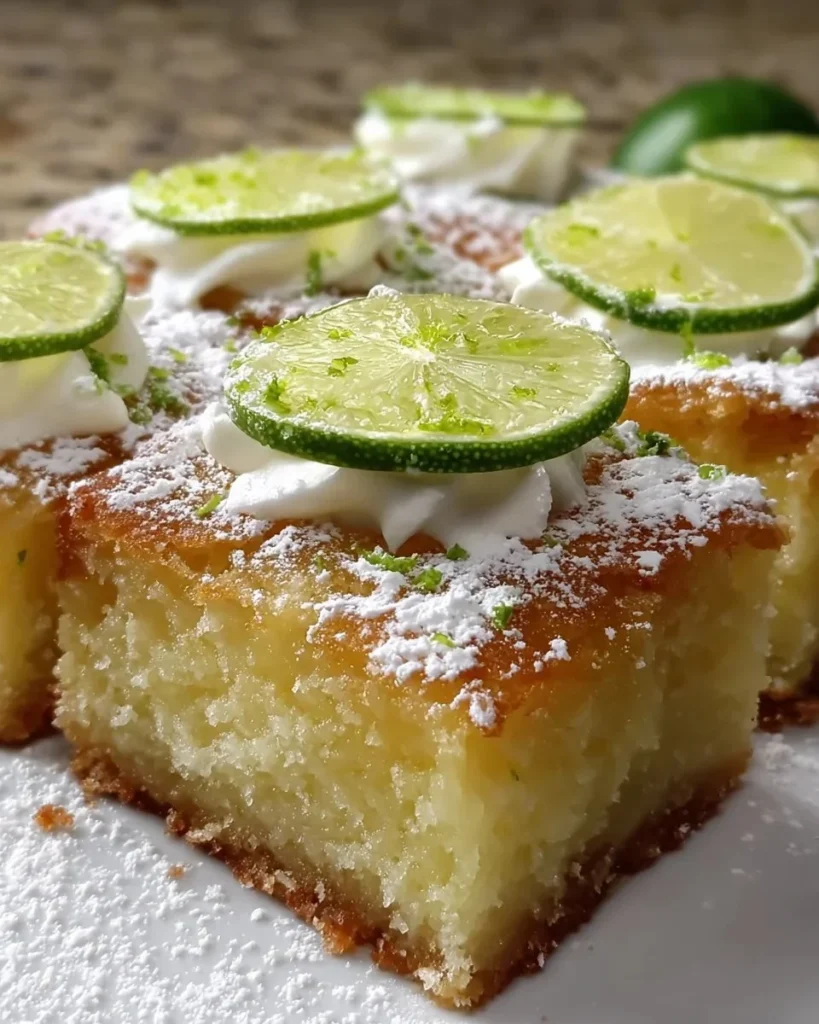 Delicious Margarita Lime Cake Bars topped with lime zest and served on a plate.