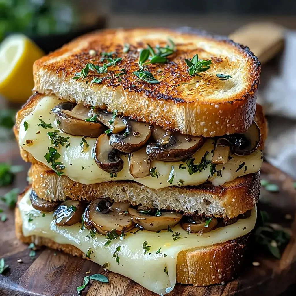 Mouthwatering Mushroom Grilled Cheese sandwich with melted cheese and sautéed mushrooms.