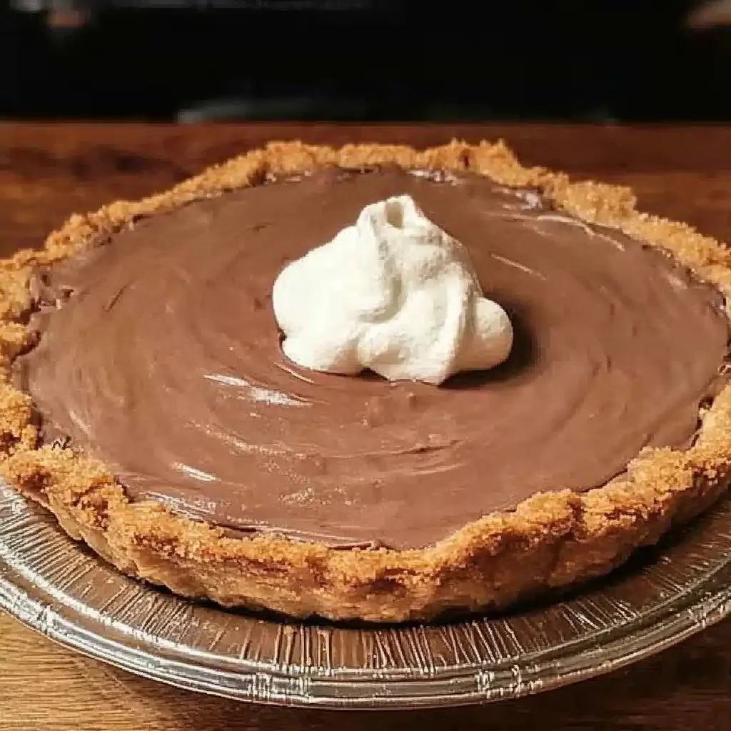 No Bake Nutella Pie topped with chocolate shavings and whipped cream