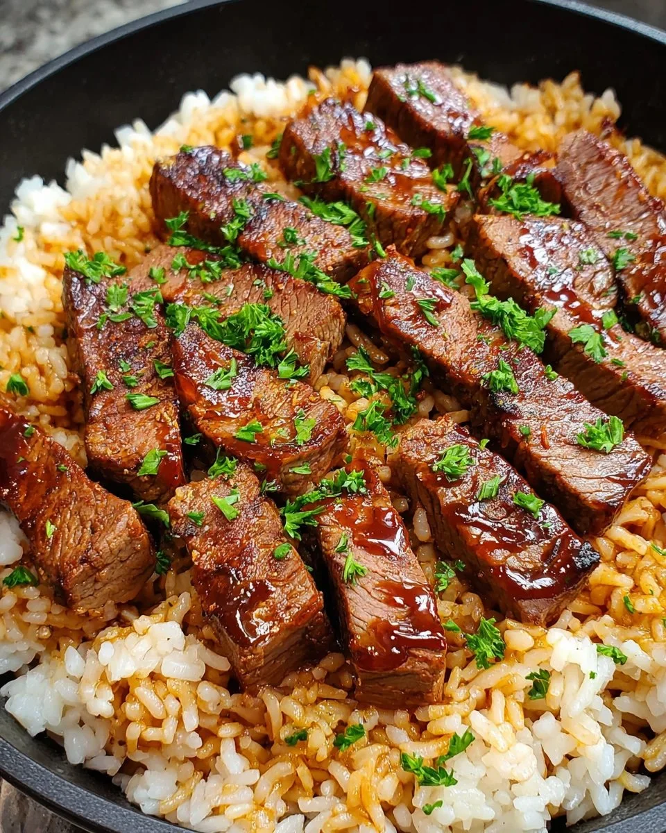 Delicious one-skillet creamy honey BBQ steak served with vegetables