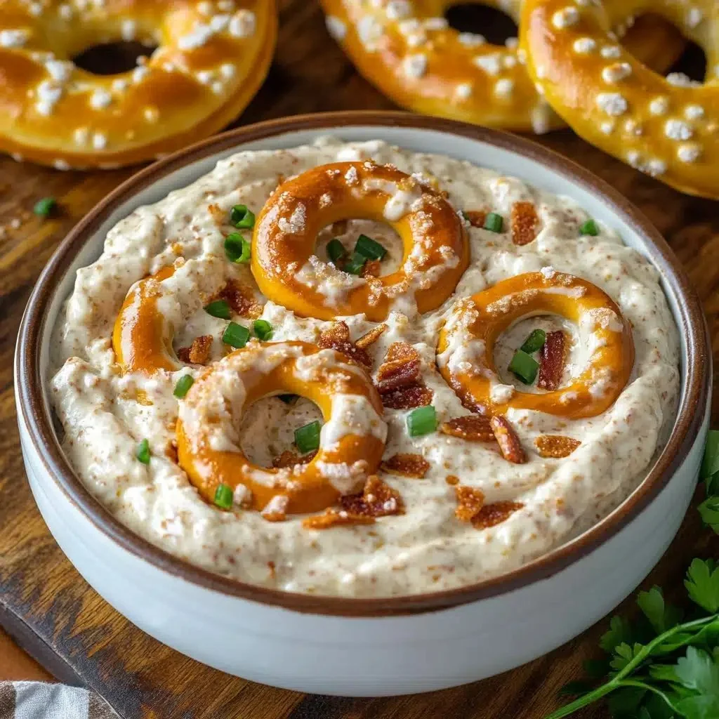 Creamy cheese dip served with soft pretzels for dipping