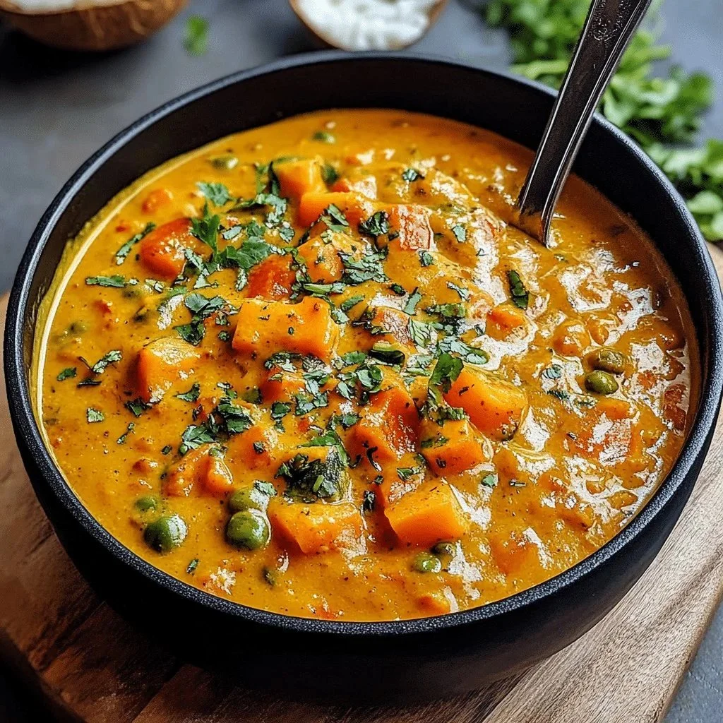 Delicious Pumpkin Curry with Coconut Milk and vegetables in a bowl