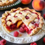 Homemade Raspberry Peach Pie with fresh fruit and flaky crust