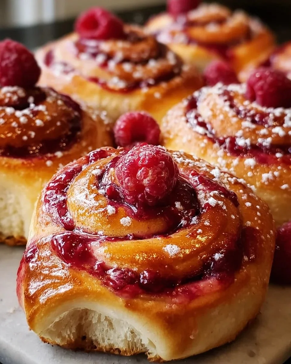 Homemade Raspberry Sweet Rolls with a sweet glaze on top