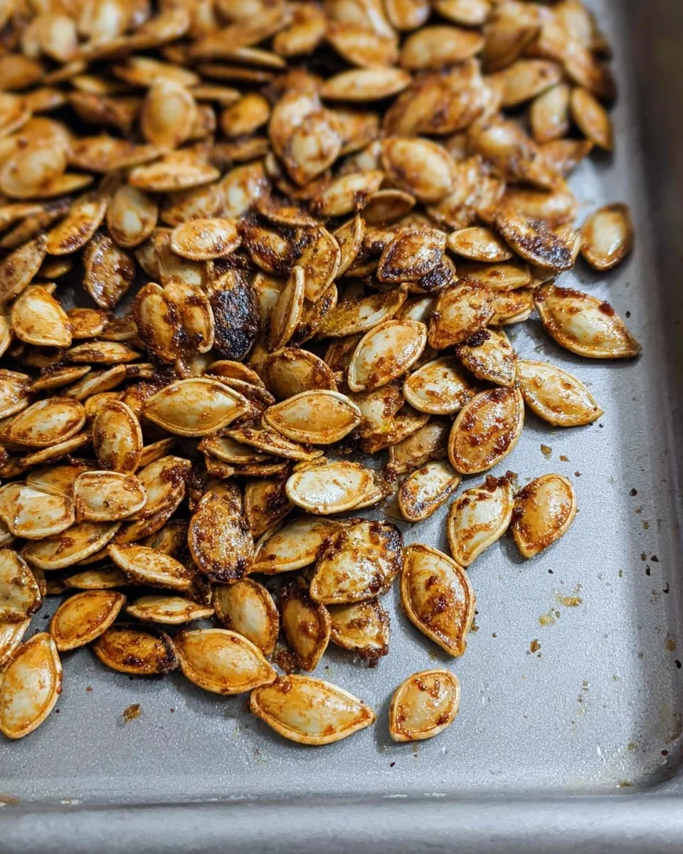 Bowl of roasted spicy pumpkin seeds snack seasoned with chili and herbs