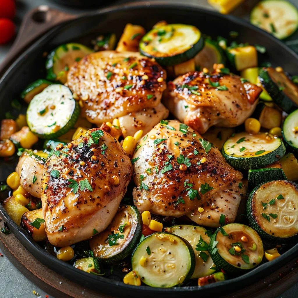 Savory Garlic Butter Chicken served with fresh zucchini on a plate