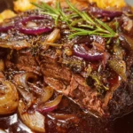 Delicious Slow Cooker Sauerbraten Beef served with herbs and vegetables