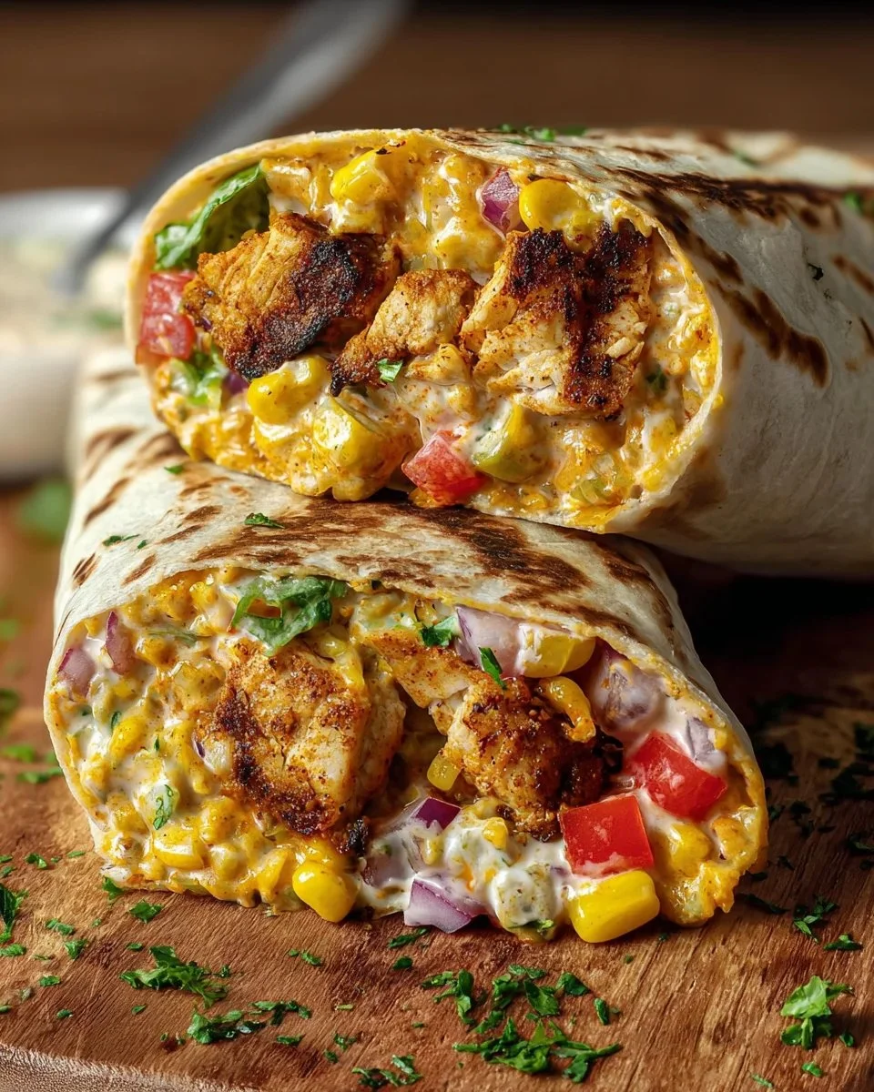 Spicy chicken burrito filled with flavorful ingredients and wrapped in a tortilla