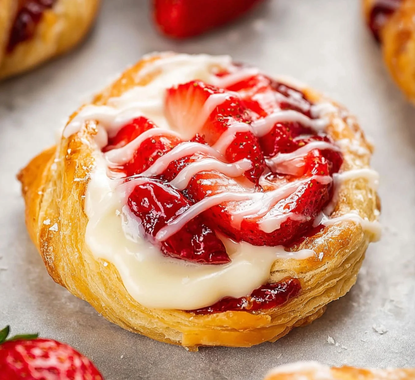 Freshly baked Strawberry Cream Cheese Danishes with luscious filling