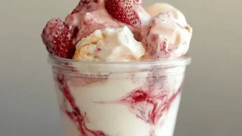 Delicious Strawberry Shortcake Pudding served in a bowl with fresh strawberries