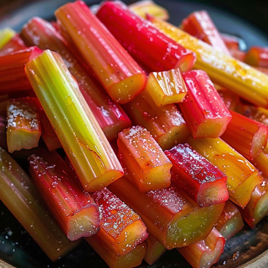 Delicious sweet roasted rhubarb served as a dessert
