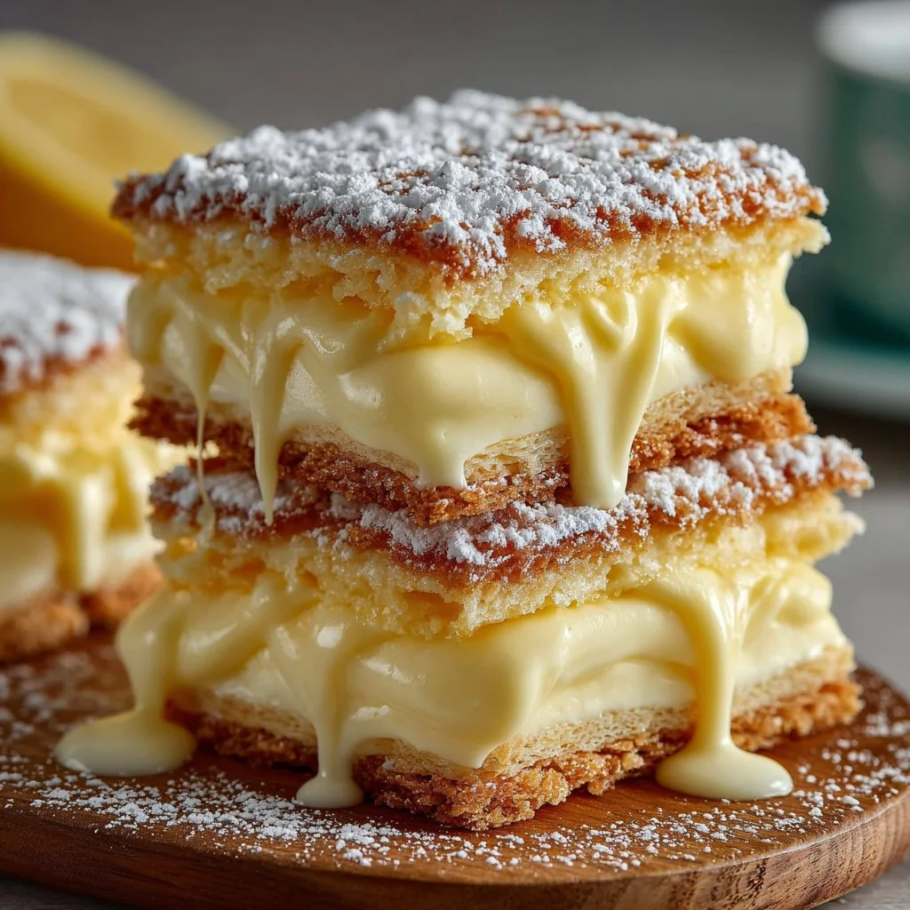 Delicious Vanilla Custard Cream Squares on a dessert plate