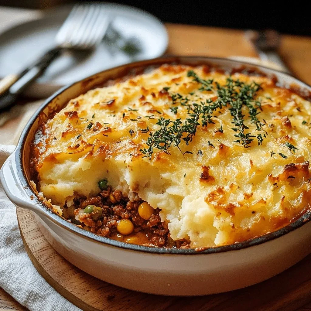 Delicious Vegetarian Shepherd's Pie topped with creamy mashed potatoes