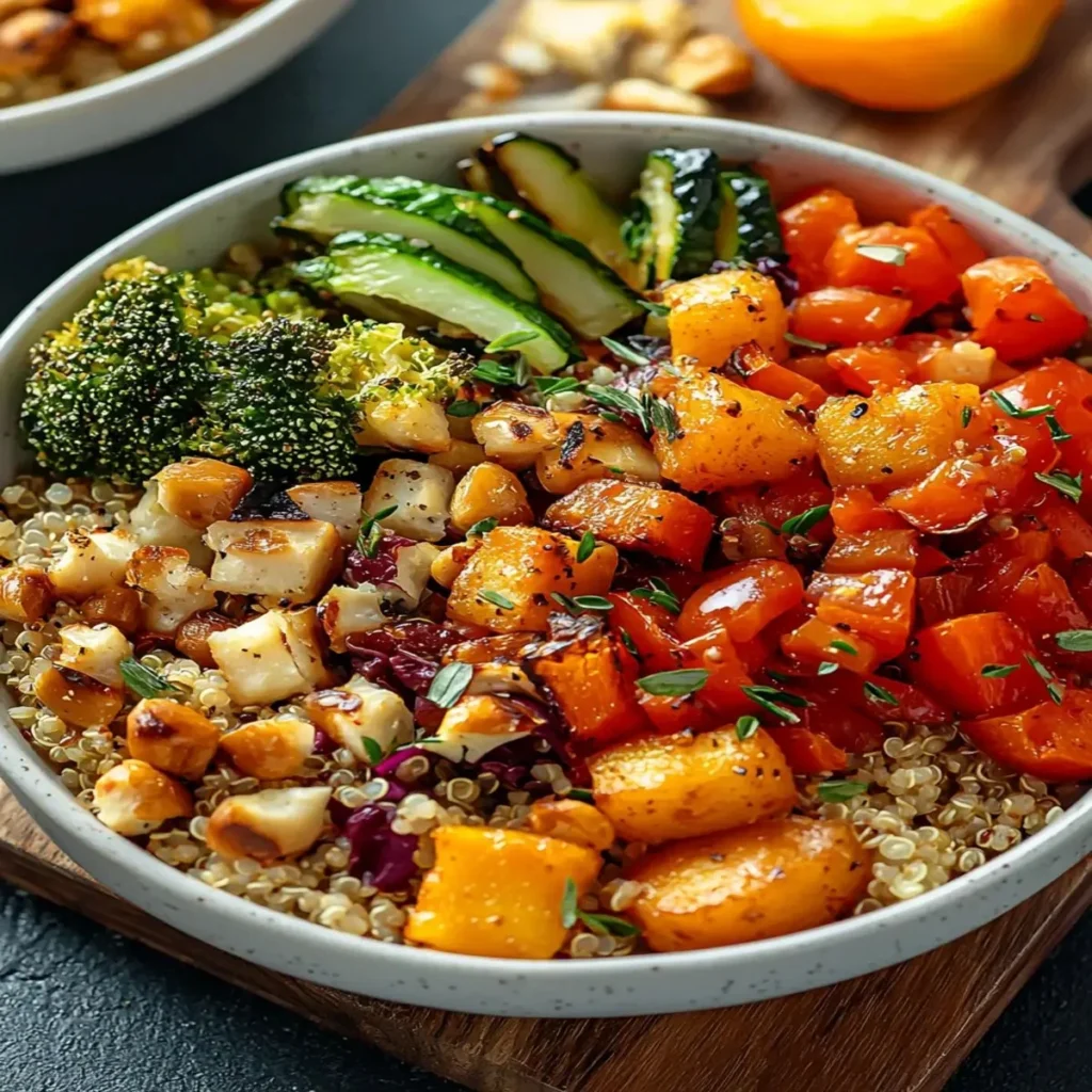 Vibrant roasted vegetable quinoa bowl packed with nutrients and flavor
