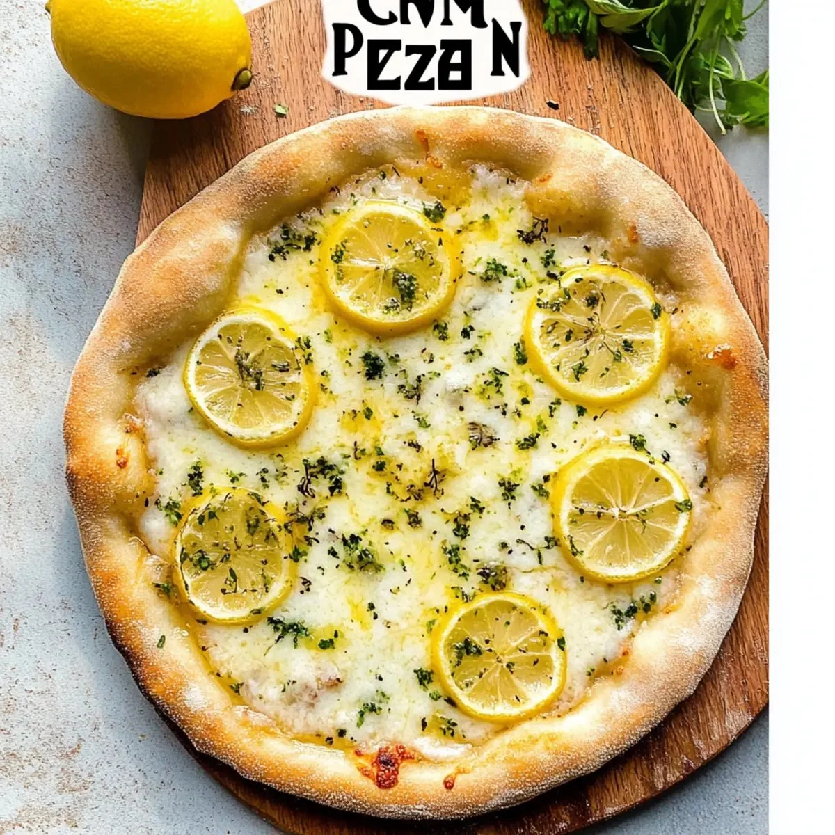 Delicious zesty lemon pizza topped with fresh ingredients and vibrant flavors.