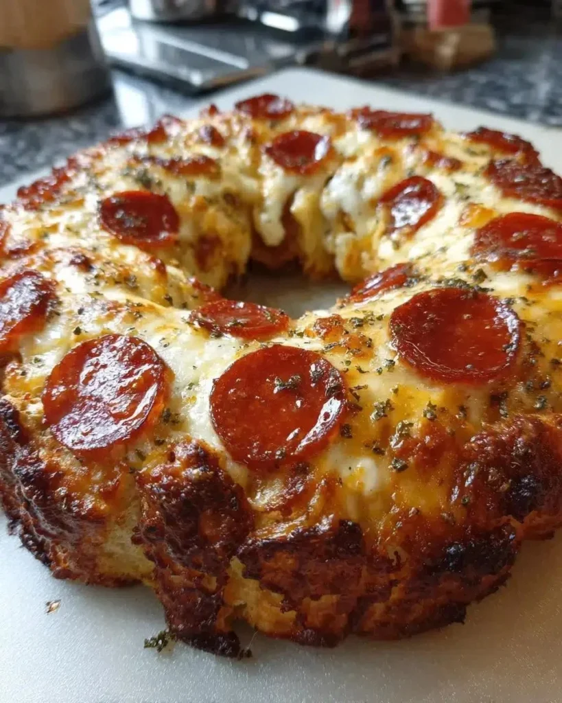 Delicious Amazing Christmas Pizza Wreath adorned with festive toppings