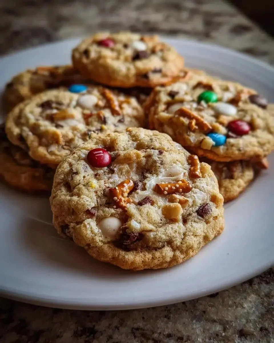 Delicious Christmas Kitchen Sink Cookies with colorful toppings and festive decorations.