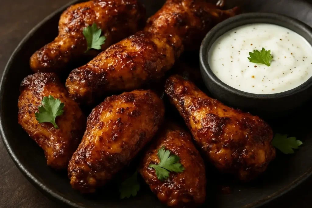 Delicious Baked Berbere Chicken Wings served with zesty lime dip