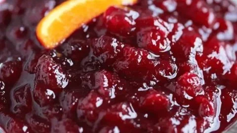 Homemade best ever cranberry sauce served in a festive bowl