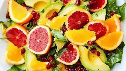 Winter citrus avocado salad with bright citrus slices and fresh greens
