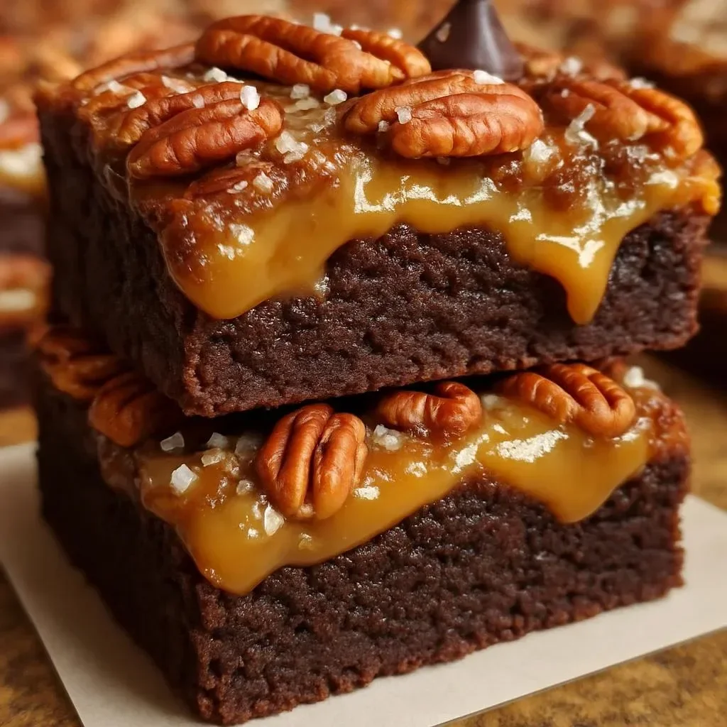 Delicious cake mix caramel brownies topped with gooey caramel