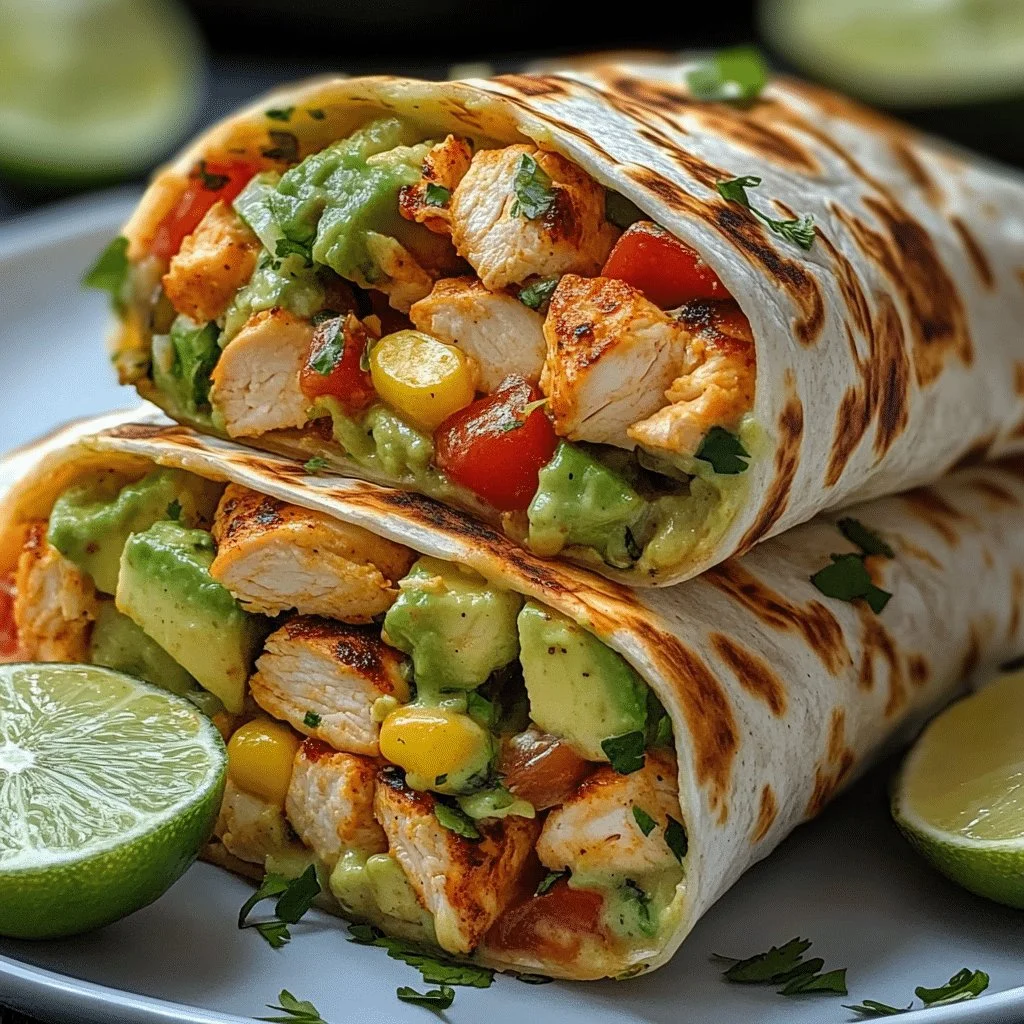 Delicious Chicken Avocado Ranch Burritos wrapped in a tortilla with fresh ingredients.