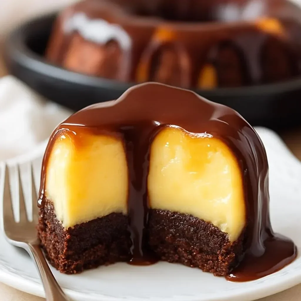 Delicious Chocoflan dessert with layers of chocolate cake and flan.