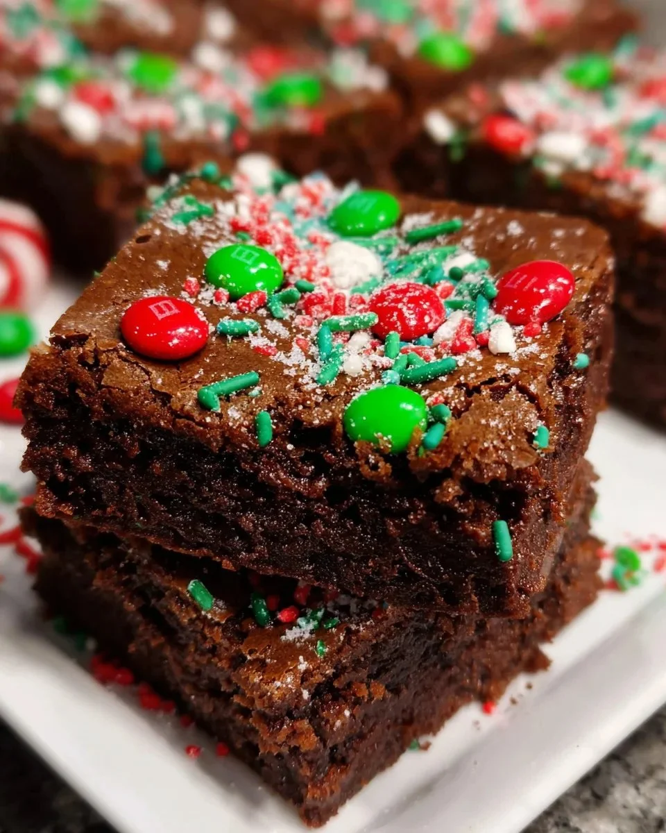 Delicious Christmas brownies decorated with festive toppings