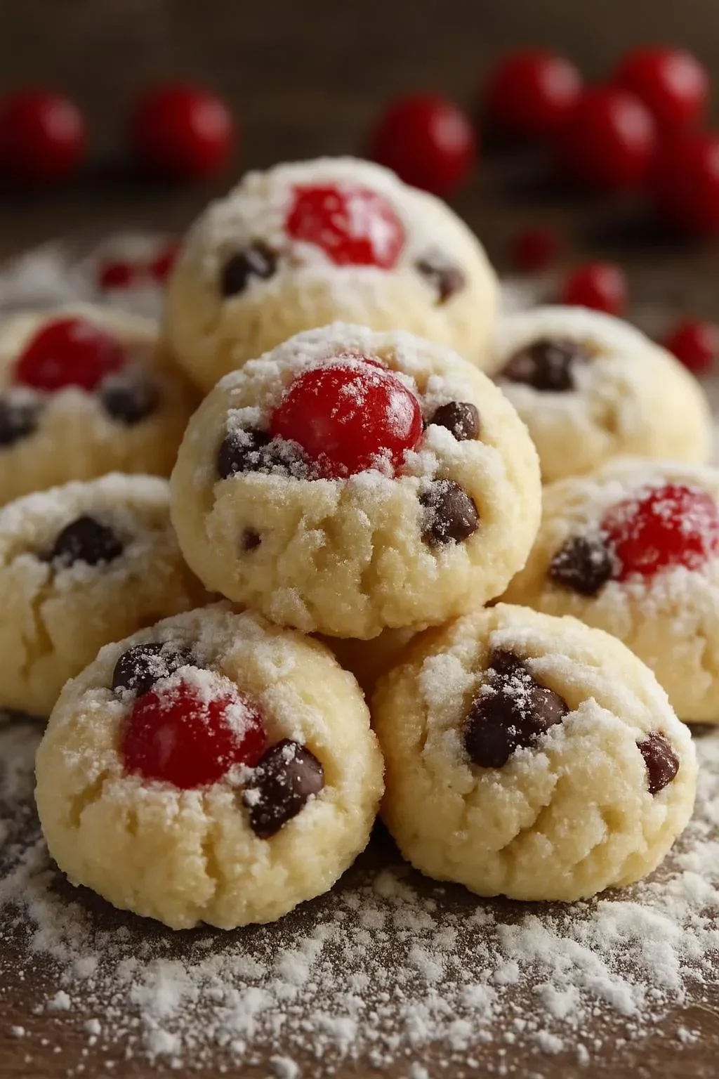 Delicious Christmas Maraschino Cherry Shortbreads on a festive plate