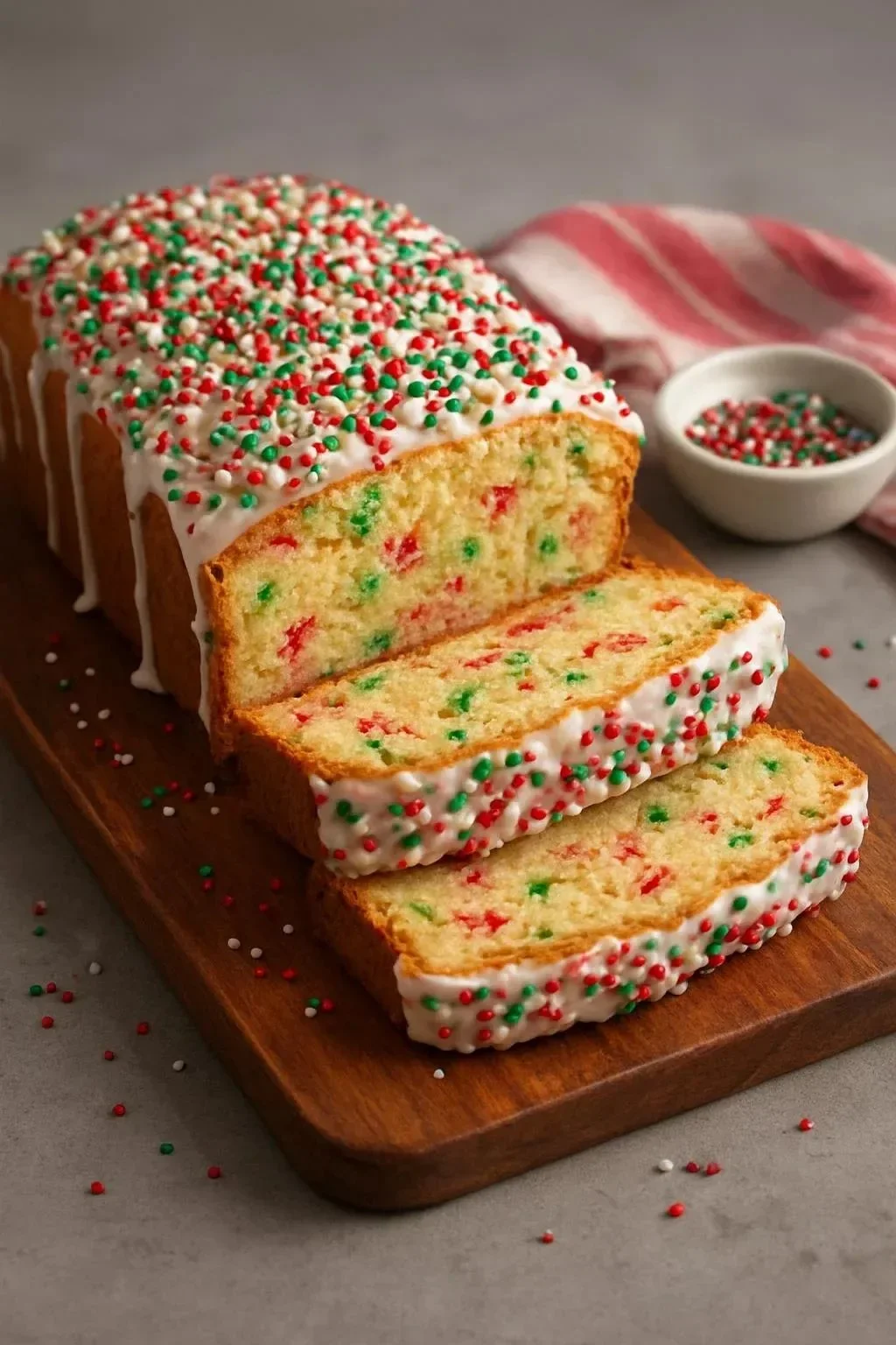 Christmas Sprinkle Buttermilk Bread served on a festive table