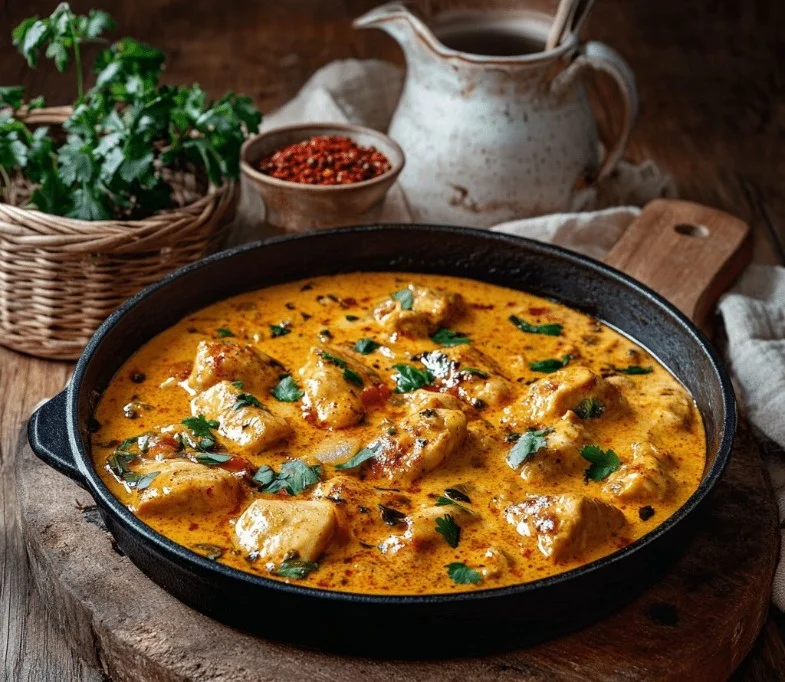 Delicious Coconut Chicken Curry with creamy sauce inspired by East African cuisine.