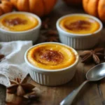 Cozy and creamy pumpkin custard dessert served in a bowl