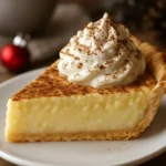 Slice of Cinnamon-Vanilla Custard Pie served on a festive plate