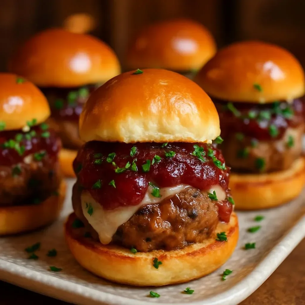 Cranberry Sauce Meatball Sliders served on a platter for a festive meal