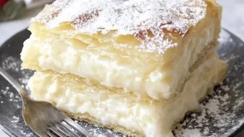 Creamy vegan custard napoleons with berries and mint garnishes